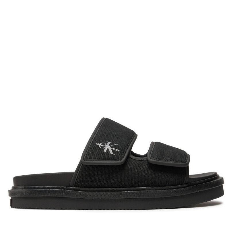 Чехли Calvin Klein Jeans Double Bar Sandal Mtl YM0YM01020 Черен цвят на ниска цена