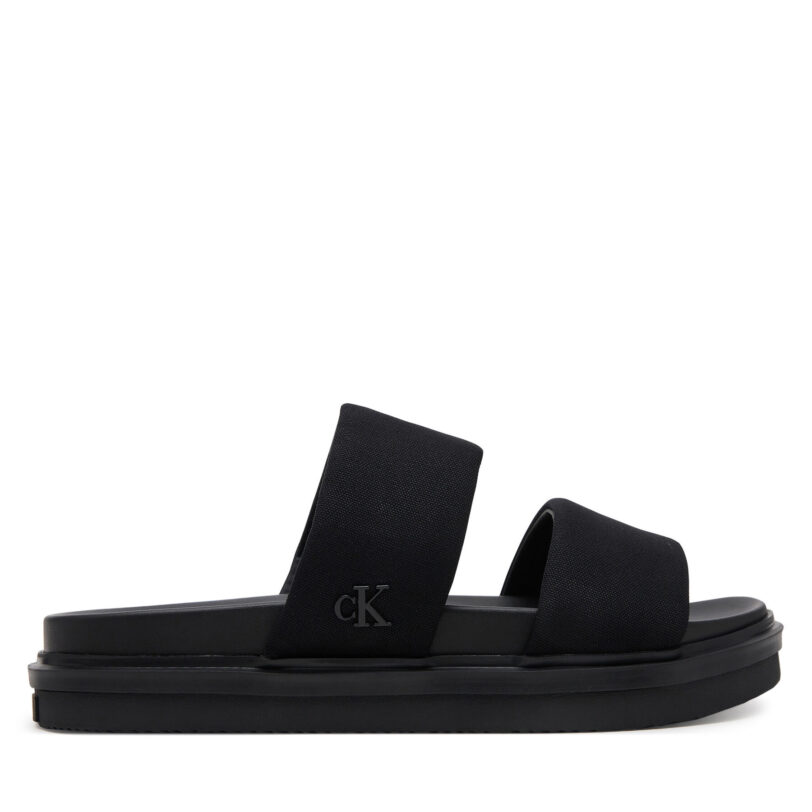 Чехли Calvin Klein Jeans Flat Molded Dbl Bar Sandal Cv YM0YM01222 Черен цвят на ниска цена