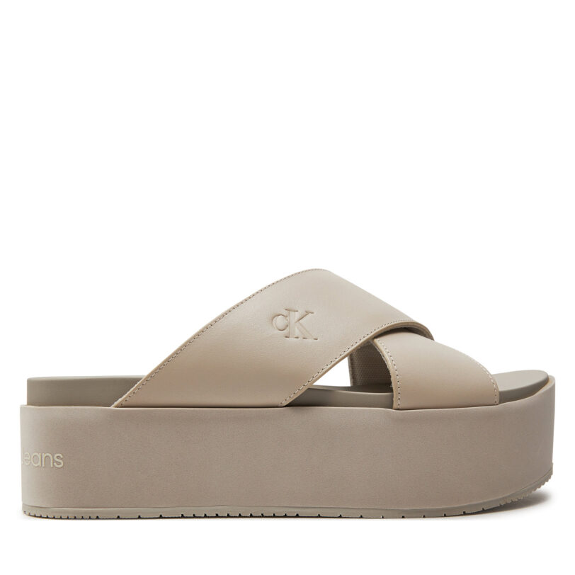 Чехли Calvin Klein Jeans Flatform Cross Mg Uc YW0YW01349 Бежов цвят на ниска цена