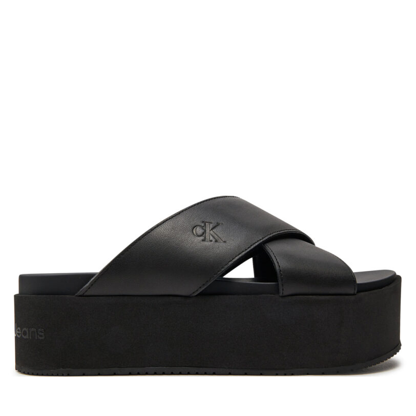 Чехли Calvin Klein Jeans Flatform Cross Mg Uc YW0YW01349 Черен цвят на ниска цена