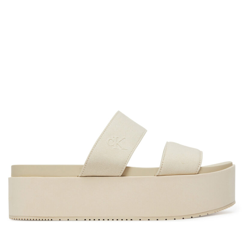 Чехли Calvin Klein Jeans Flatform Sandal Webbing In YW0YW01789 Екрю цвят на ниска цена