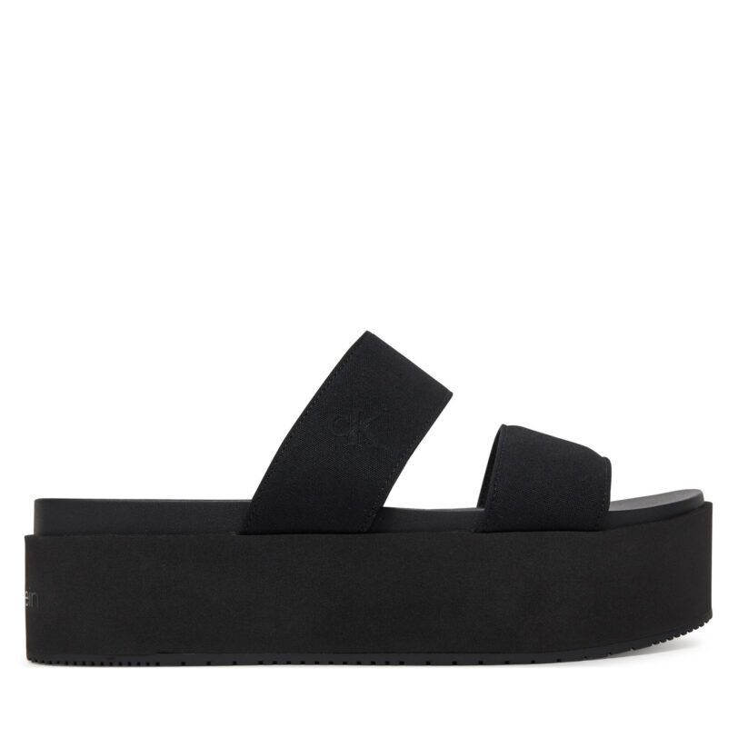 Чехли Calvin Klein Jeans Flatform Sandal Webbing In YW0YW01789 Черен цвят на ниска цена