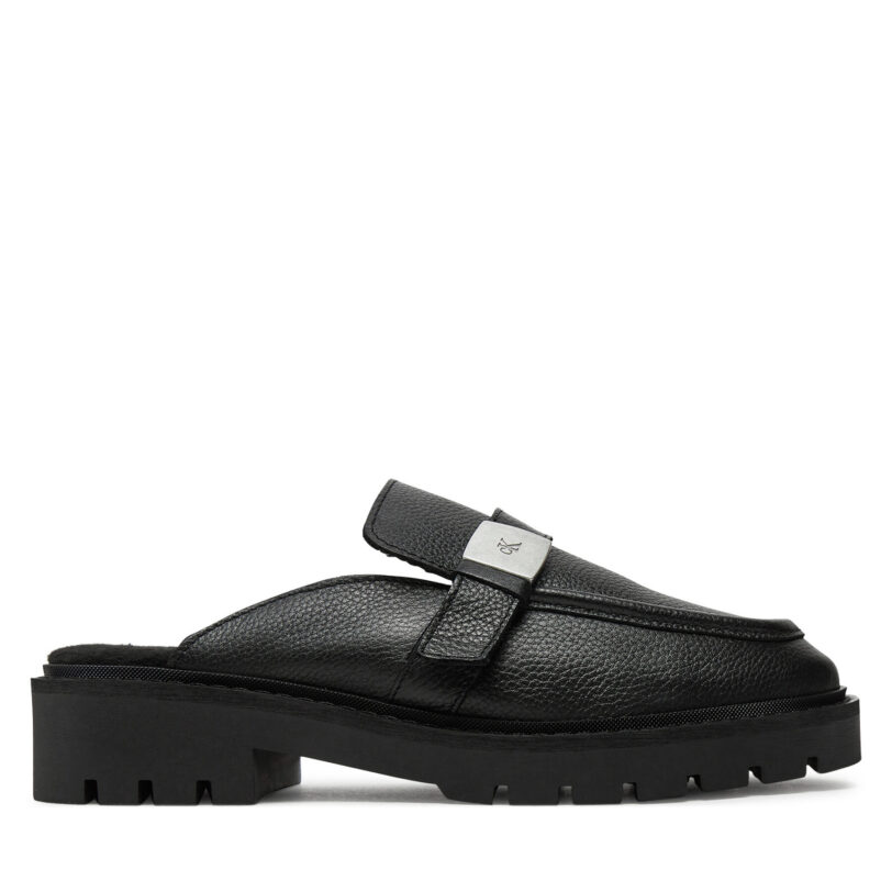 Чехли Calvin Klein Jeans Flatform Slipon Mg Lth YW0YW01655 Черен цвят на ниска цена