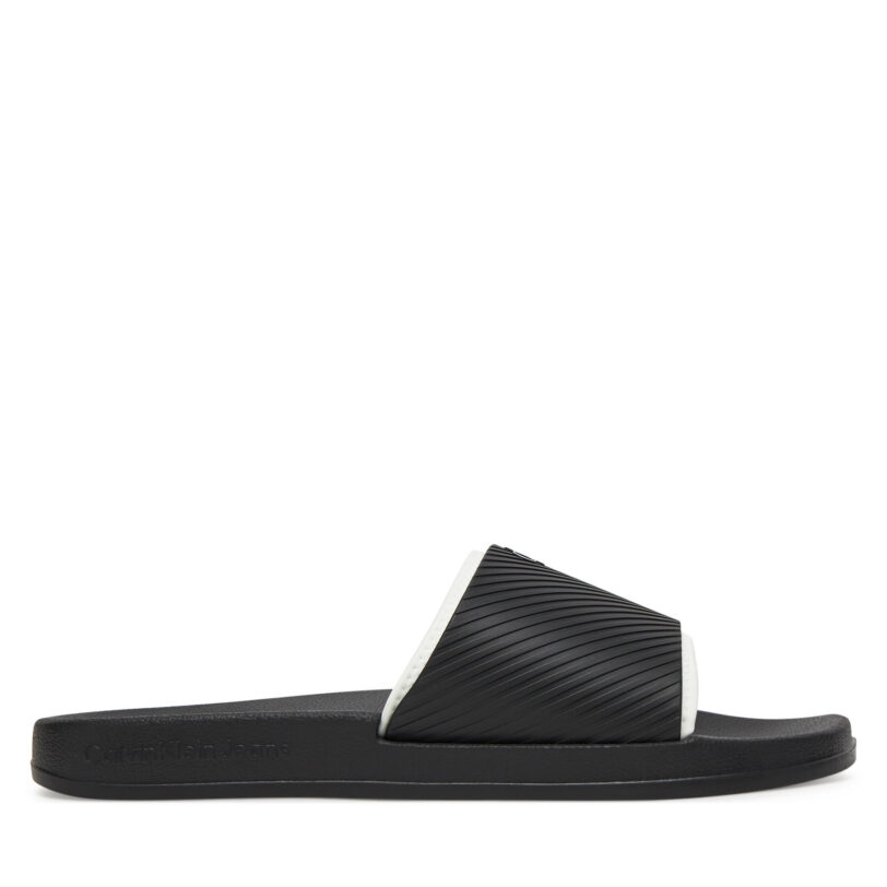 Чехли Calvin Klein Jeans Slide Rubber Neoprene Text YM0YM01234 Черен цвят на ниска цена
