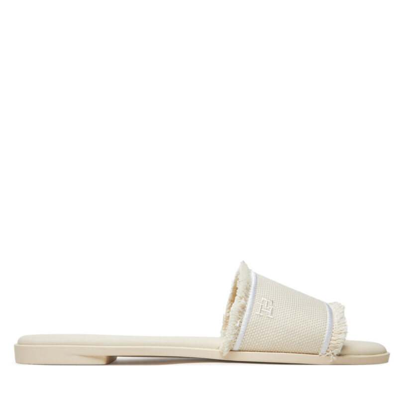 Чехли Tommy Hilfiger Fringe Canvas Flat Sandal FW0FW08908 Бежов цвят на ниска цена