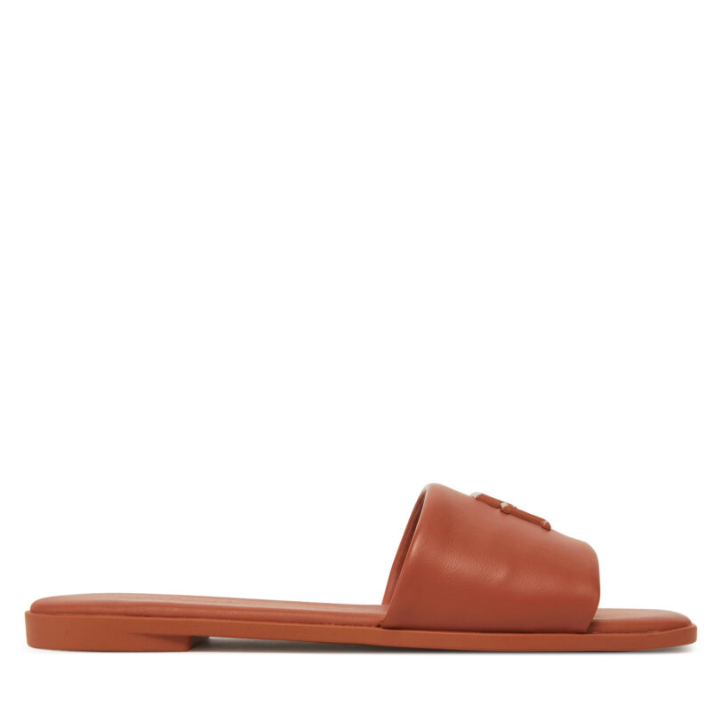 Чехли Tommy Hilfiger Th Logo Hardware Leather Mule FW0FW08806 Кафяв цвят на ниска цена