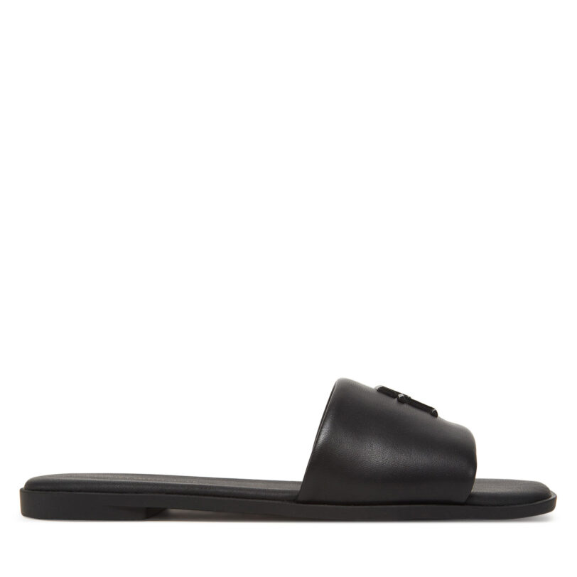 Чехли Tommy Hilfiger Th Logo Hardware Leather Mule FW0FW08806 Черен цвят на ниска цена