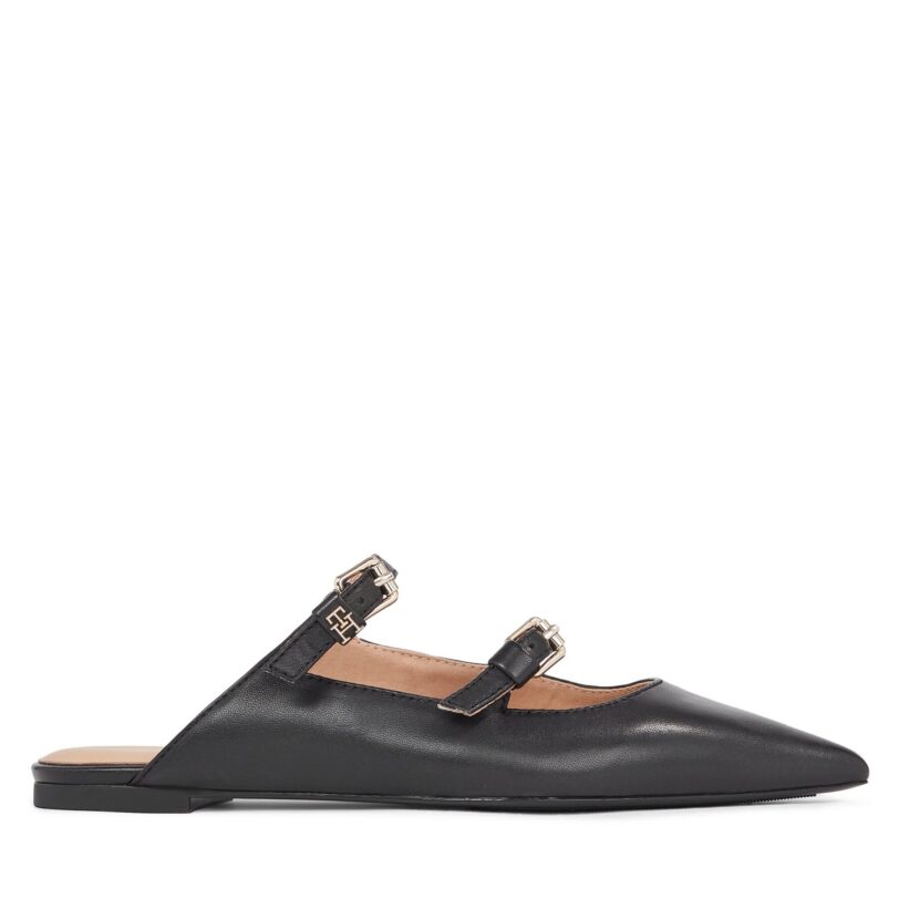 Чехли Tommy Hilfiger Th Pointy Leather Mule FW0FW07722 Черен цвят на ниска цена