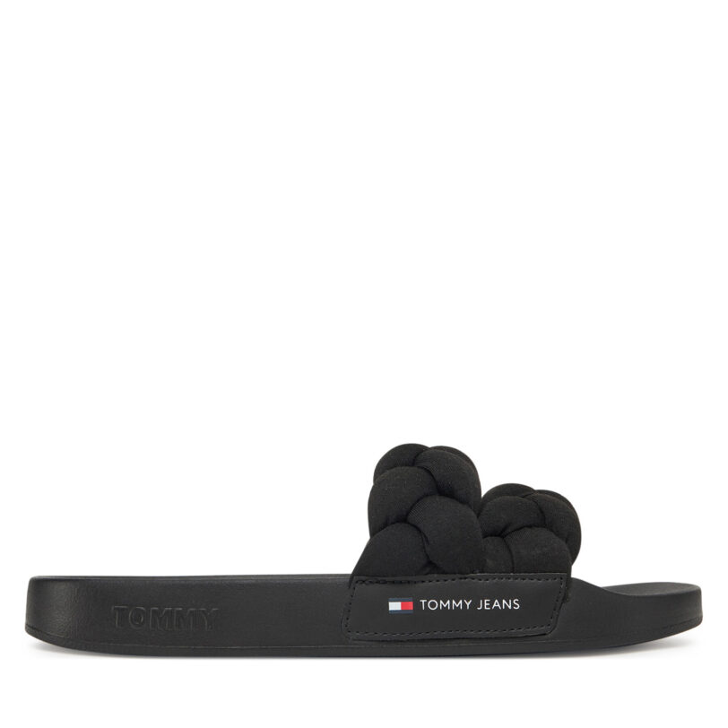 Чехли Tommy Jeans Tjw Braided Slide EN0EN02764 Черен цвят на ниска цена