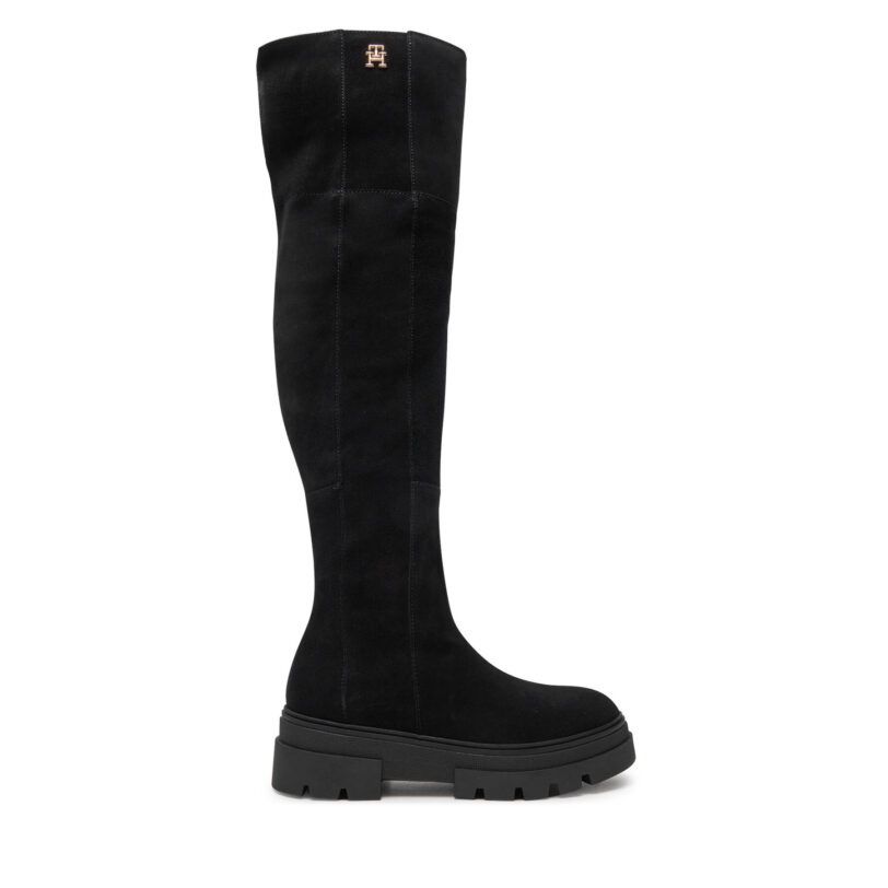 Чизми Tommy Hilfiger Suede Over-The-Knee Boot FW0FW08159 Черен цвят на ниска цена