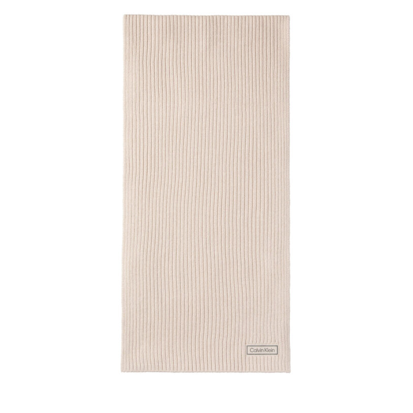 Шал Calvin Klein Patch Chunky Rib Cotton Scarf LV04D8055G Бежов цвят на ниска цена