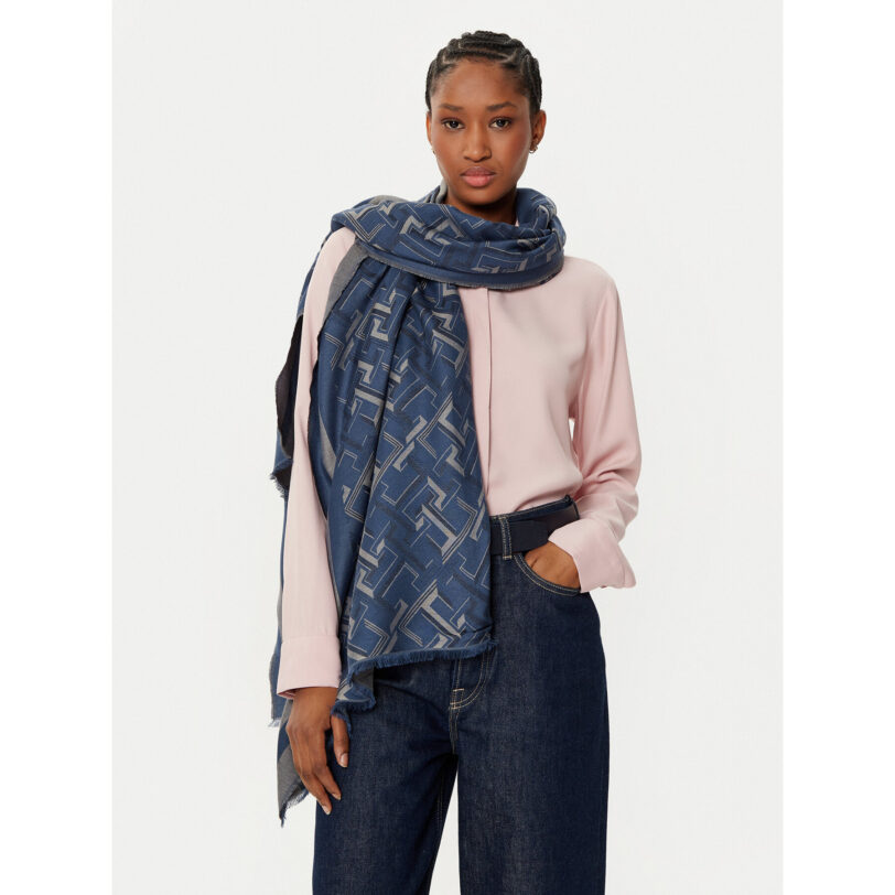 Шал Tommy Hilfiger Distinct Jacquard Scarf AW0AW16372 Син цвят на ниска цена