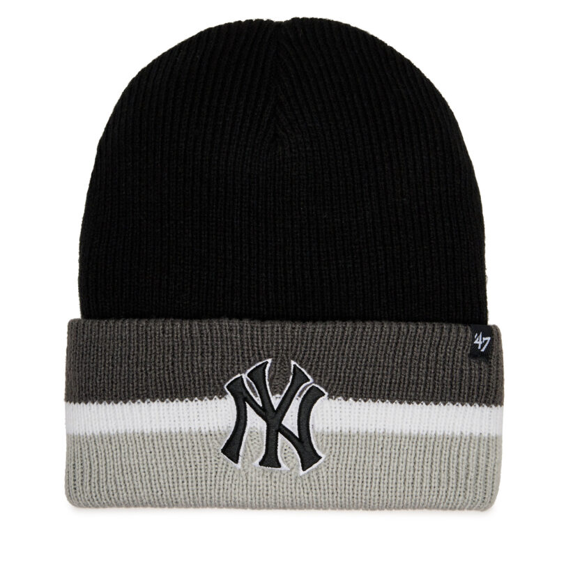 Шапка 47 Brand MLB New York Yankees Split Cuff 47 B-SPLCC17ACE-BK Черен цвят на ниска цена