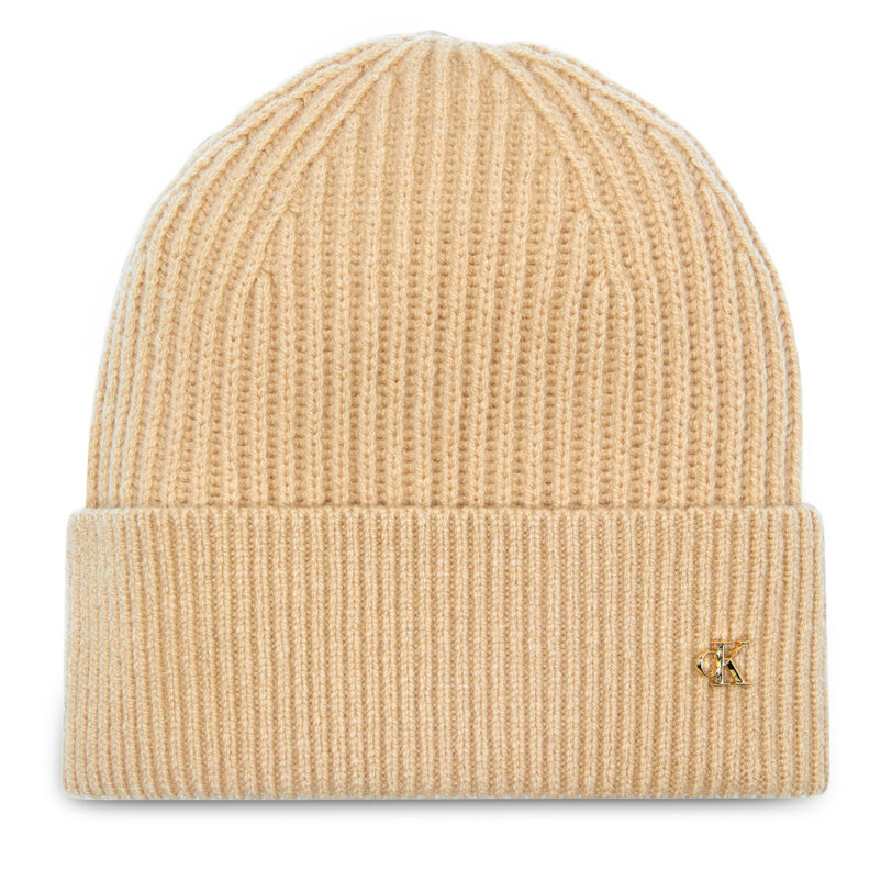 Шапка Calvin Klein Ck Metal Wool Beanie LV04D8032G Бежов цвят на ниска цена