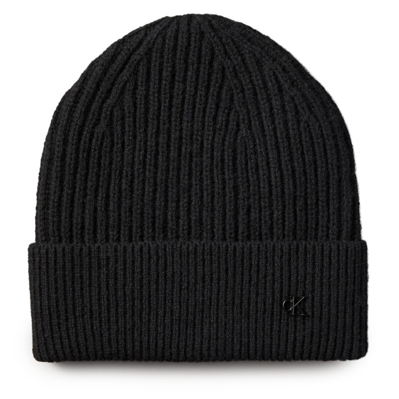 Шапка Calvin Klein Ck Metal Wool Beanie LV04D8032G Черен цвят на ниска цена