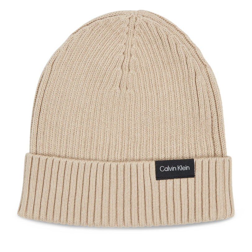 Шапка Calvin Klein Classic Cotton Rib Beanie K50K510982 Бежов цвят на ниска цена