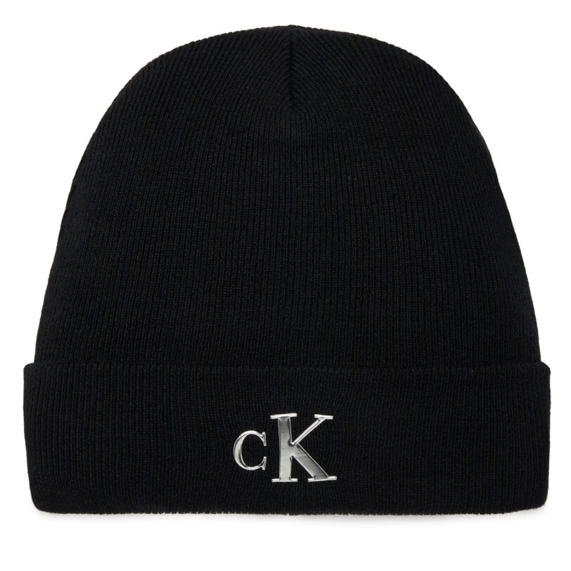 Шапка Calvin Klein Jeans Minimal Monogram Beanie K60K611542 Черен цвят на ниска цена