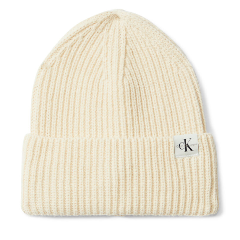 Шапка Calvin Klein Jeans Monogram Rib Beanie IU0IU00440 Екрю цвят на ниска цена