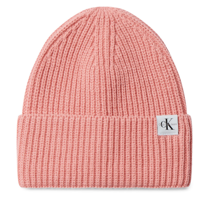 Шапка Calvin Klein Jeans Monogram Rib Beanie IU0IU00440 Розов цвят на ниска цена