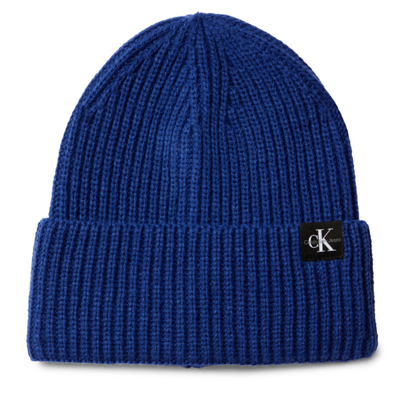 Шапка Calvin Klein Jeans Monogram Rib Beanie IU0IU00440 Син цвят на ниска цена
