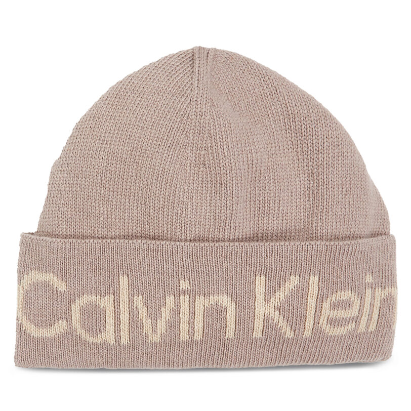 Шапка Calvin Klein Logo Reverso Tonal Beanie K60K611151 Бежов цвят на ниска цена