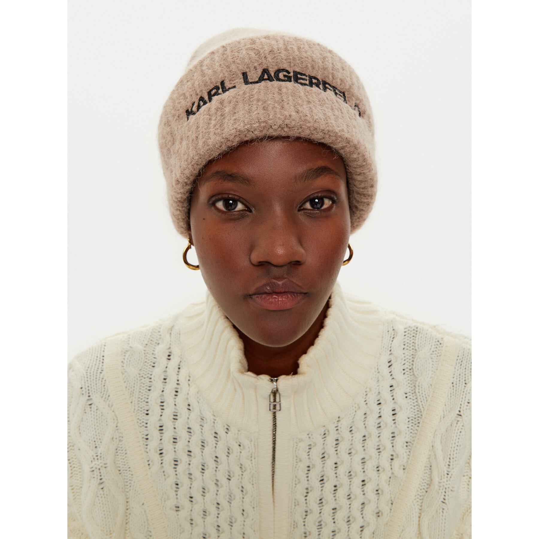 Шапка KARL LAGERFELD 246W3411 Бежов цвят на ниска цена