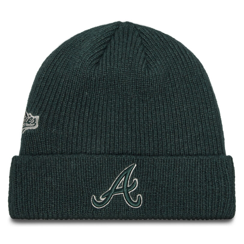 Шапка New Era Atlanta Braves World Series Patch Cuff Knit Beanie 60580730 Зелен цвят на ниска цена