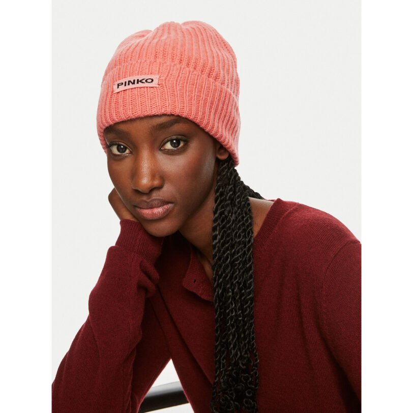 Шапка Pinko Lambkin Cuffia AI 24-25 BLK01 104489 A1CH Коралов цвят на ниска цена