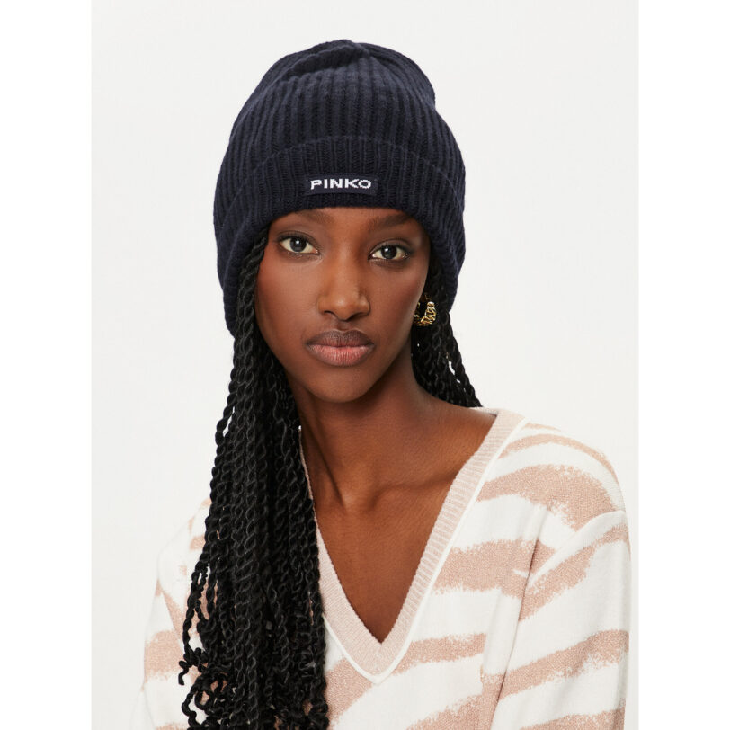 Шапка Pinko Lambkin Cuffia AI 24-25 BLK01 104489 A1CH Тъмносин цвят на ниска цена