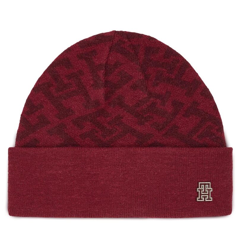 Шапка Tommy Hilfiger Monogram All Over Beanie AW0AW15327 Червен цвят на ниска цена