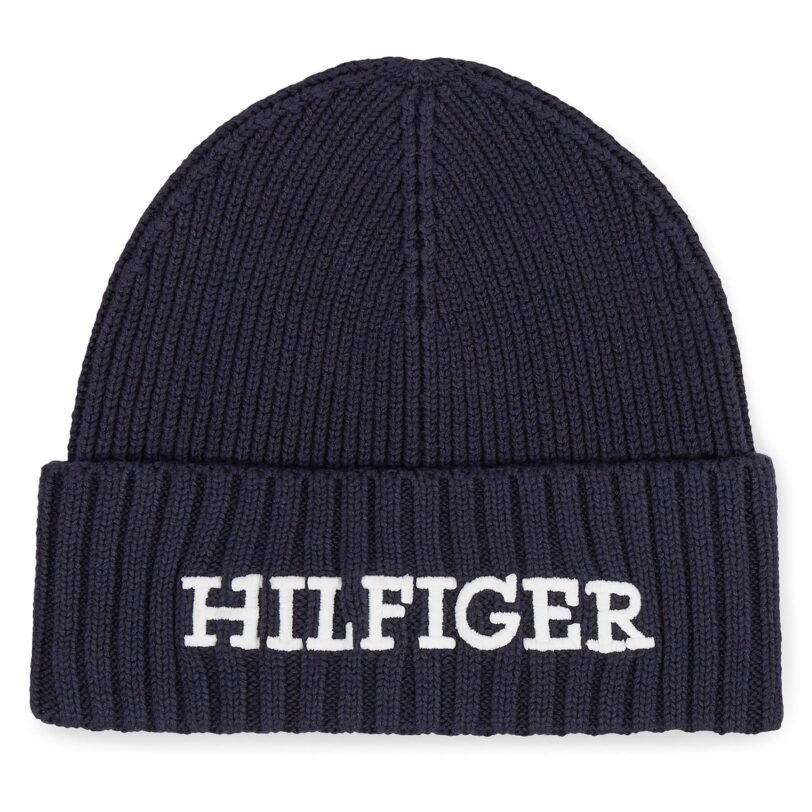 Шапка Tommy Hilfiger Monotype Beanie AM0AM11737 Тъмносин цвят на ниска цена