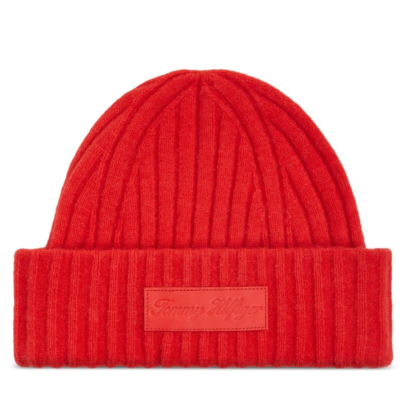 Шапка Tommy Hilfiger Tommy Twist Beanie AW0AW15325 Оранжев цвят на ниска цена