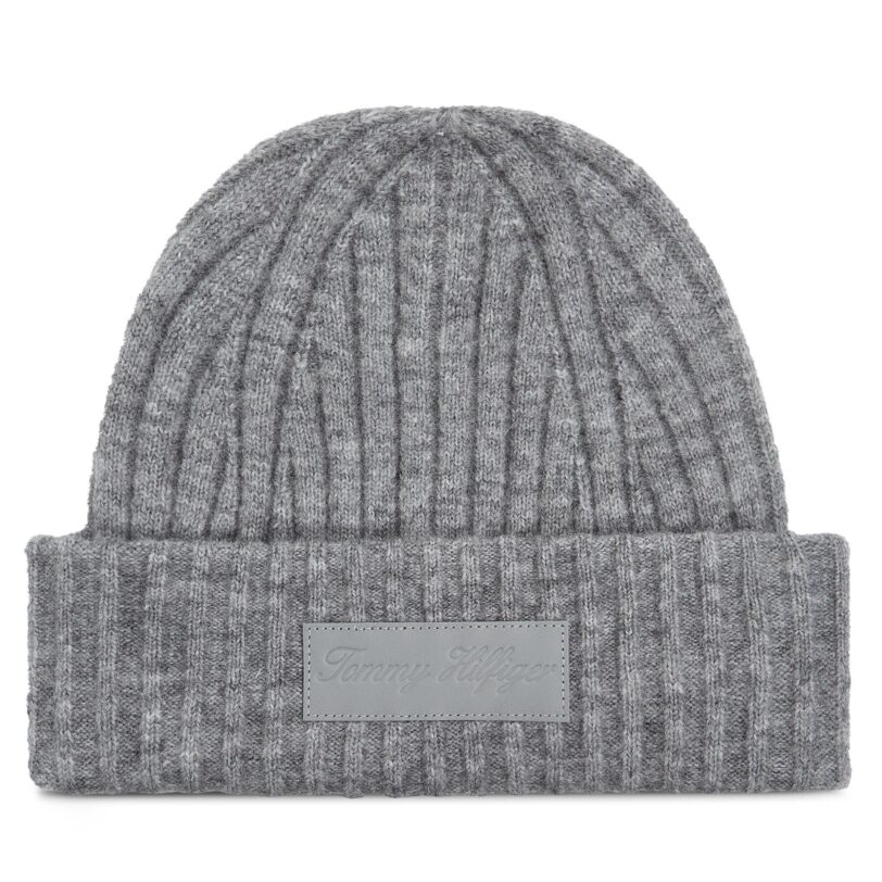 Шапка Tommy Hilfiger Twist AW0AW15325 Сив цвят на ниска цена