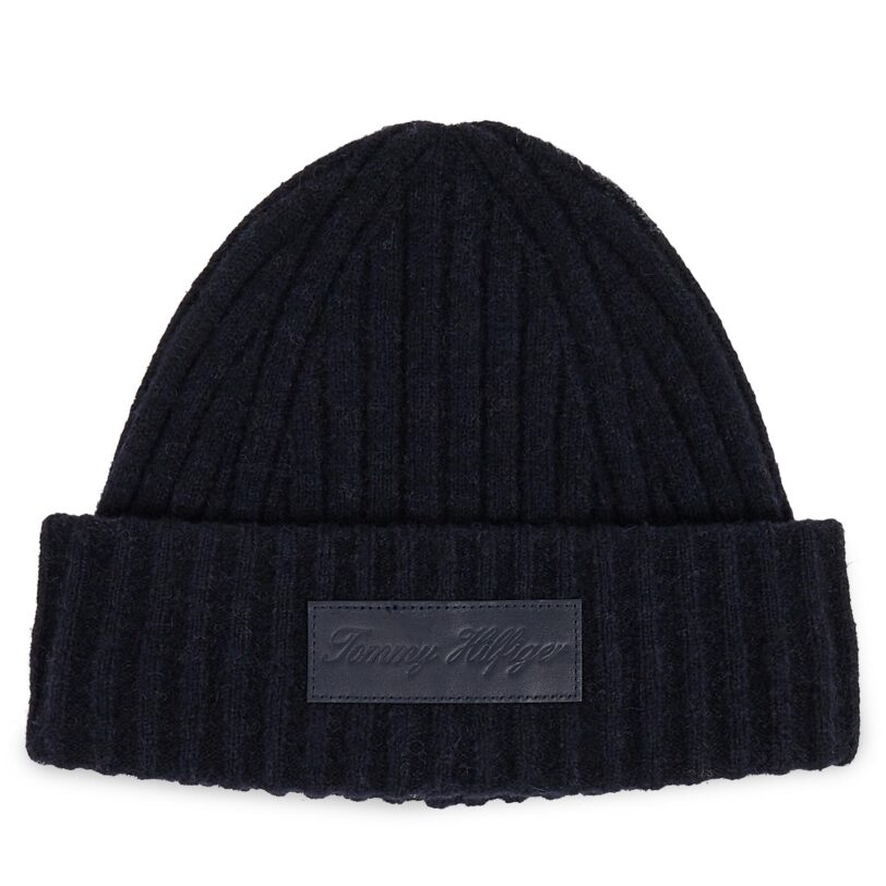 Шапка Tommy Hilfiger Twist AW0AW15325 Тъмносин цвят на ниска цена