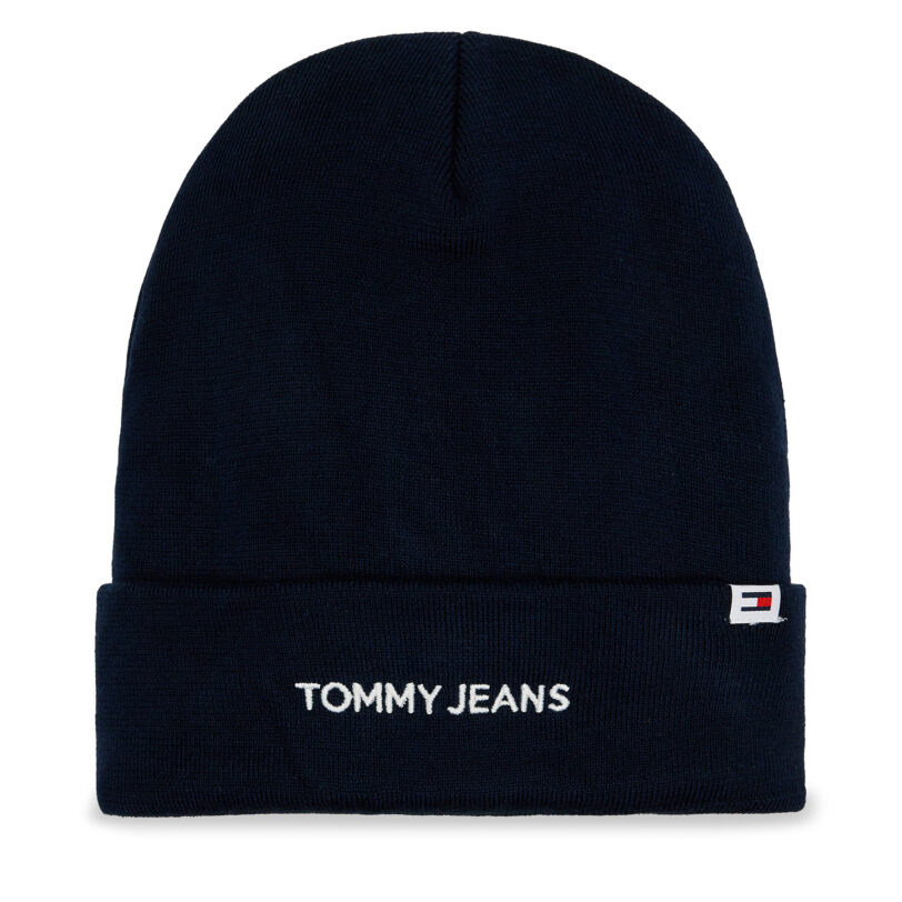 Шапка Tommy Jeans Linear Logo AM0AM12025 Тъмносин цвят на ниска цена