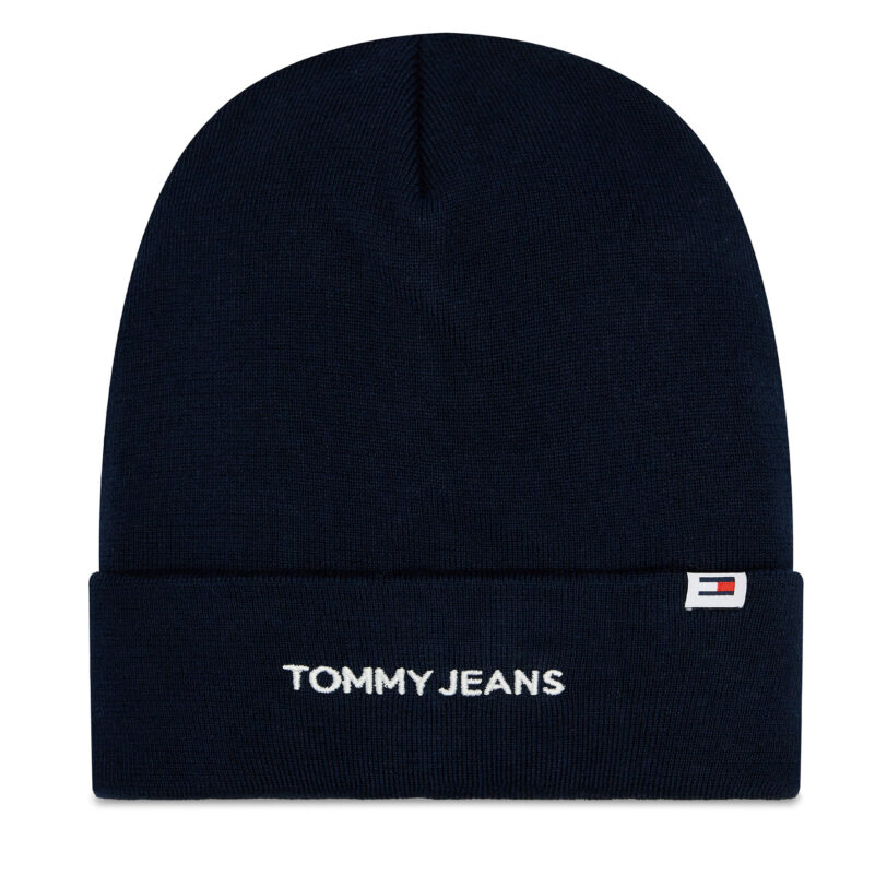 Шапка Tommy Jeans Linear Logo AW0AW15843 Тъмносин цвят на ниска цена