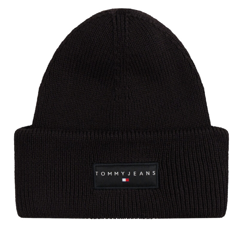 Шапка Tommy Jeans Tjm Linear Beanie AM0AM13666 Черен цвят на ниска цена