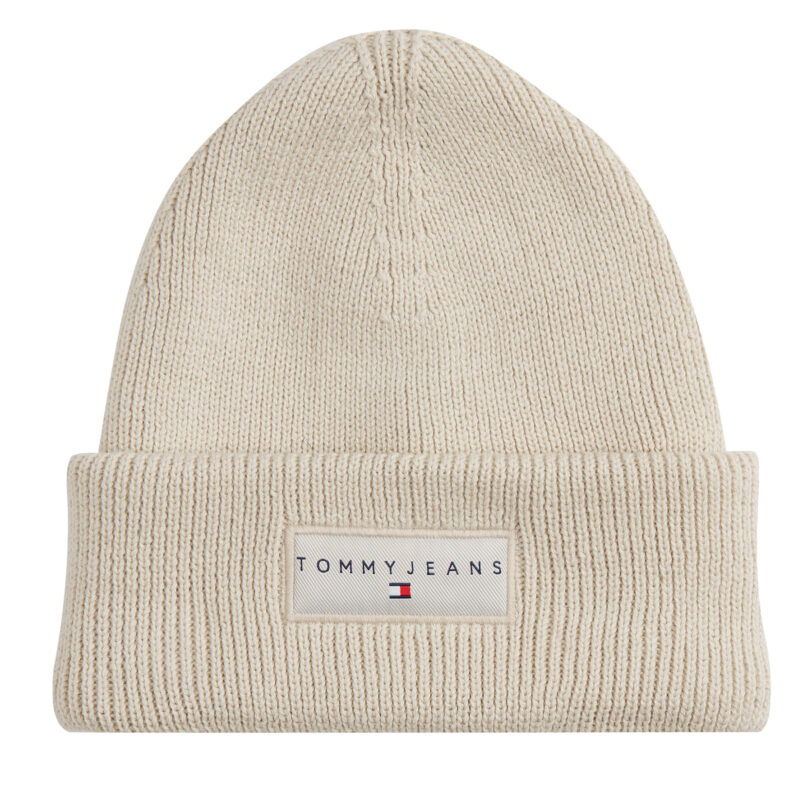Шапка Tommy Jeans Tjw Linear Beanie AW0AW17913 Екрю цвят на ниска цена