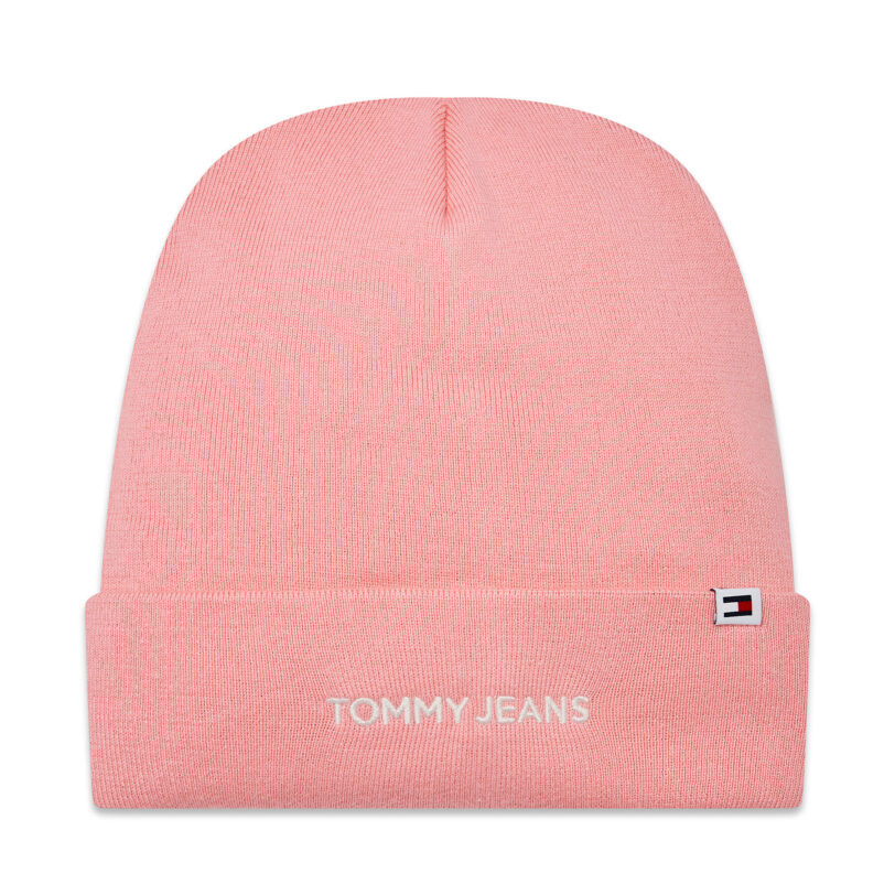 Шапка Tommy Jeans Tjw Linear Logo Beanie AW0AW15843 Розов цвят на ниска цена