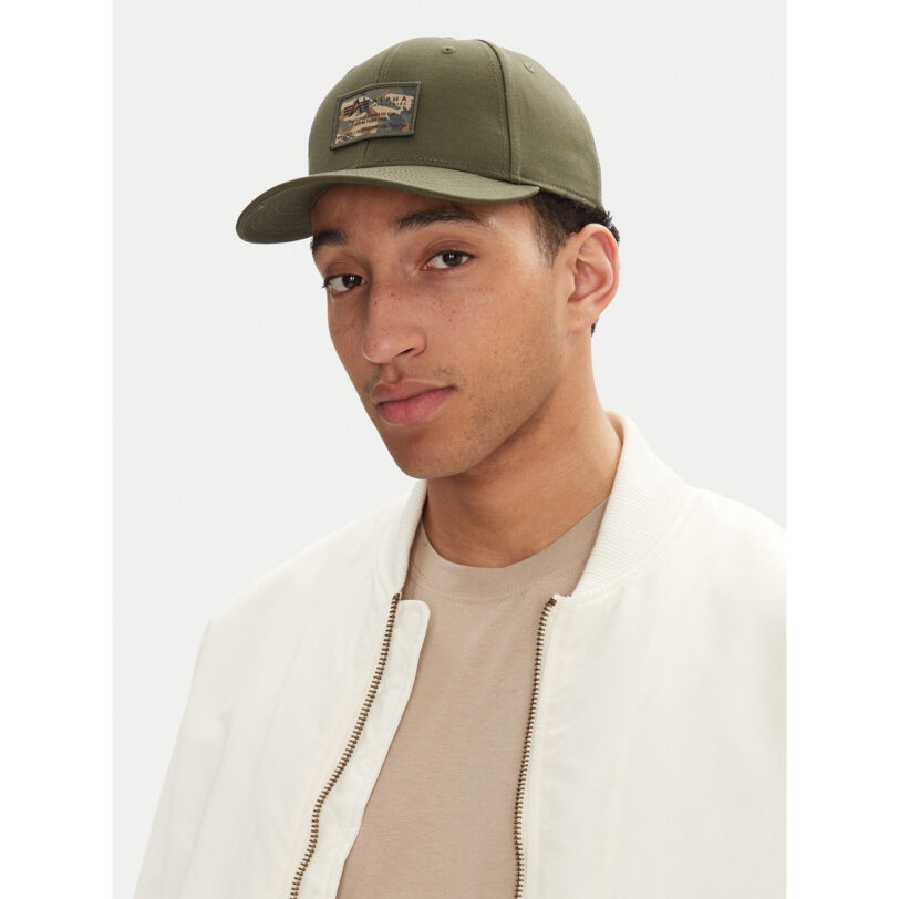 Шапка с козирка Alpha Industries Crew Camo 156903 Зелен цвят на ниска цена
