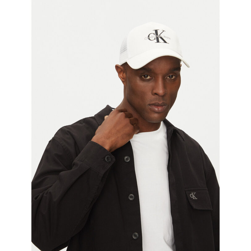 Шапка с козирка Calvin Klein Jeans Monologo LV04G5065G Бял цвят на ниска цена