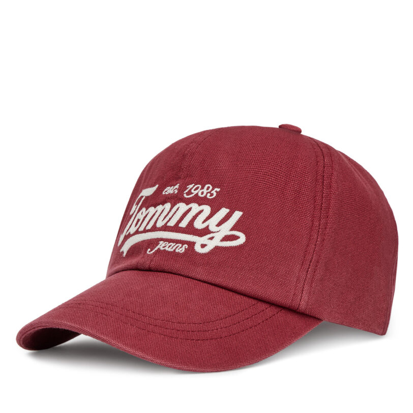 Шапка с козирка Tommy Hilfiger Archive Script AM0AM13550 Червен цвят на ниска цена