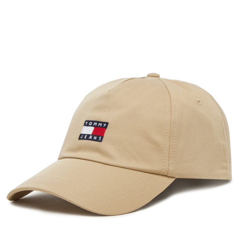 Шапка с козирка Tommy Jeans Heritage Core Cap AM0AM12933 Бежов цвят на ниска цена