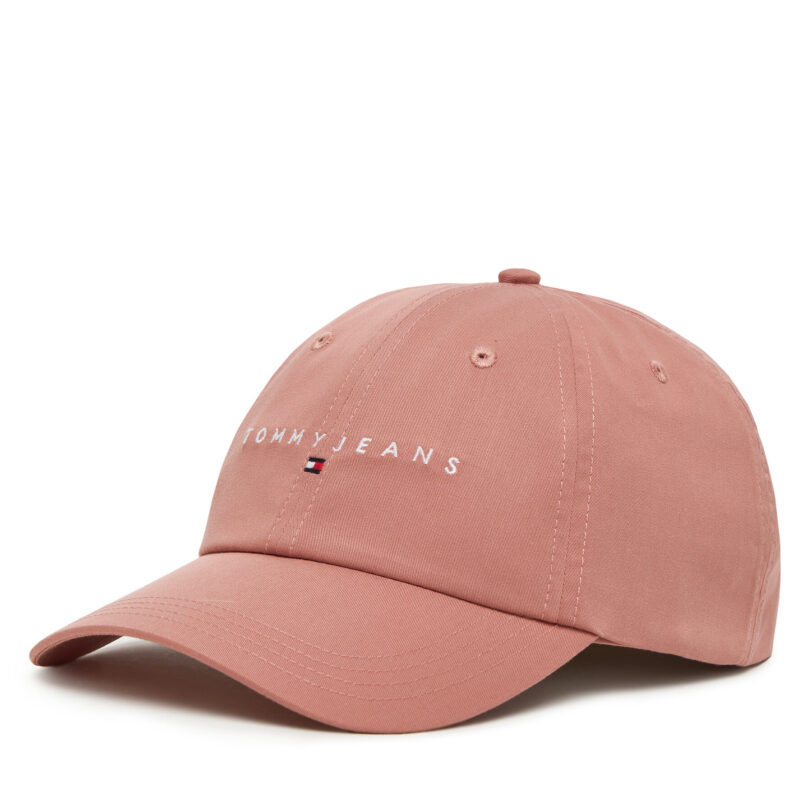 Шапка с козирка Tommy Jeans Linear Logo 6 Panel AW0AW16868 Розов цвят на ниска цена