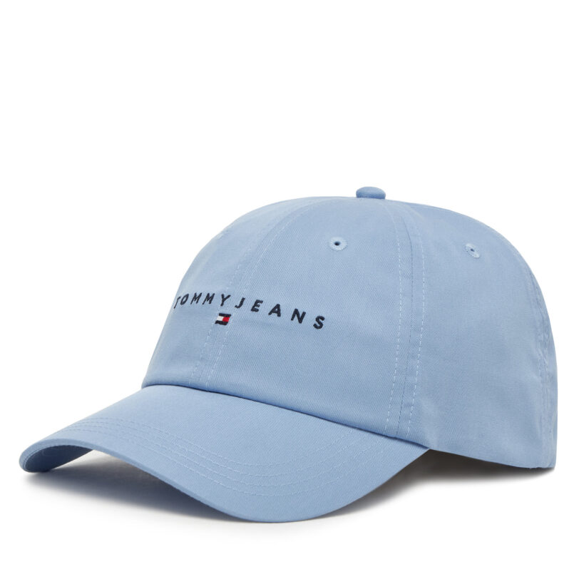 Шапка с козирка Tommy Jeans Linear Logo 6 Panel AW0AW16868 Светлосиньо цвят на ниска цена