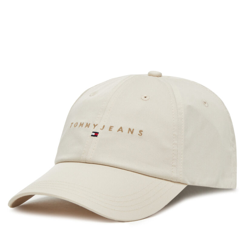 Шапка с козирка Tommy Jeans Linear Logo Cap AM0AM12958 Бежов цвят на ниска цена