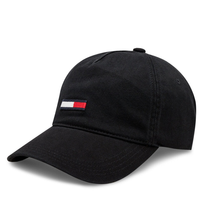 Шапка с козирка Tommy Jeans Tjm Elongated Flag Denim Cap AM0AM12427 Черен цвят на ниска цена