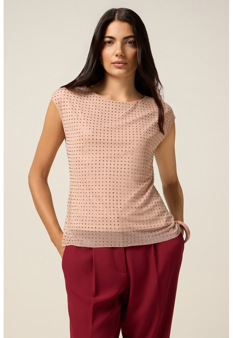 Блуза с къси ръкави и декоративни камъни Oltre