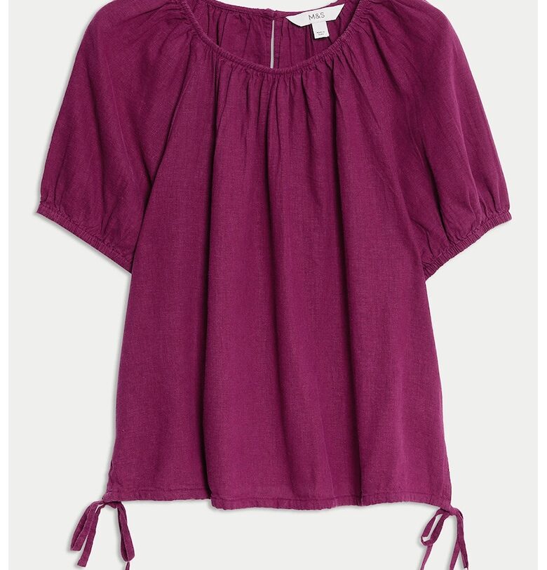 Блуза с лен с къси ръкави Marks  Spencer