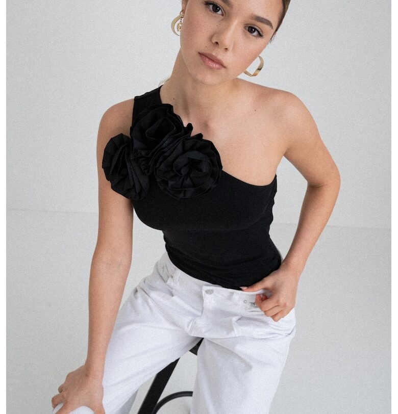 Боди с едно рамо и флорална апликация Karl Lagerfeld